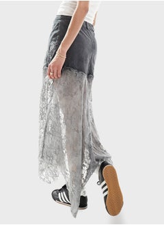 Reclaimed Vintage Lace Detail Denim Skirt  - Image 2