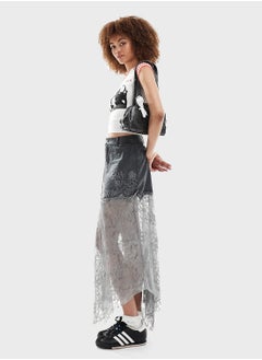 Reclaimed Vintage Lace Detail Denim Skirt  - Image 5