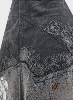 Reclaimed Vintage Lace Detail Denim Skirt  - Image 4