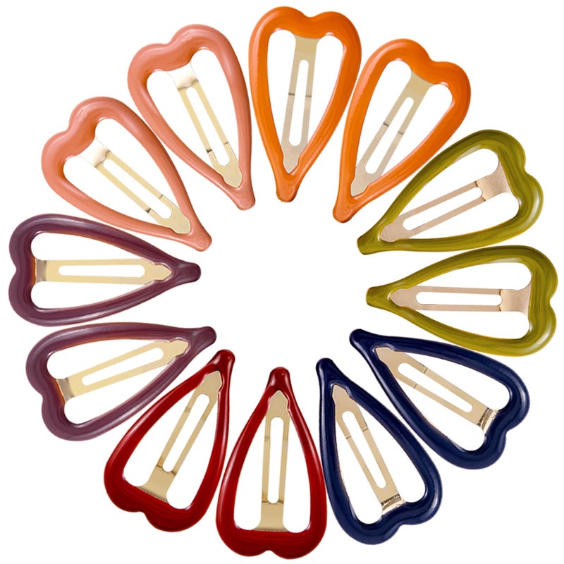 Cptots 12 PCS Metal Snap Hair Clips Heart Shape Barrettes for Women Non Slip Accessories For Thick and Thin Fine Hair,Bright Multi-colored,1.9 x 1.1 Inches. - Image 1