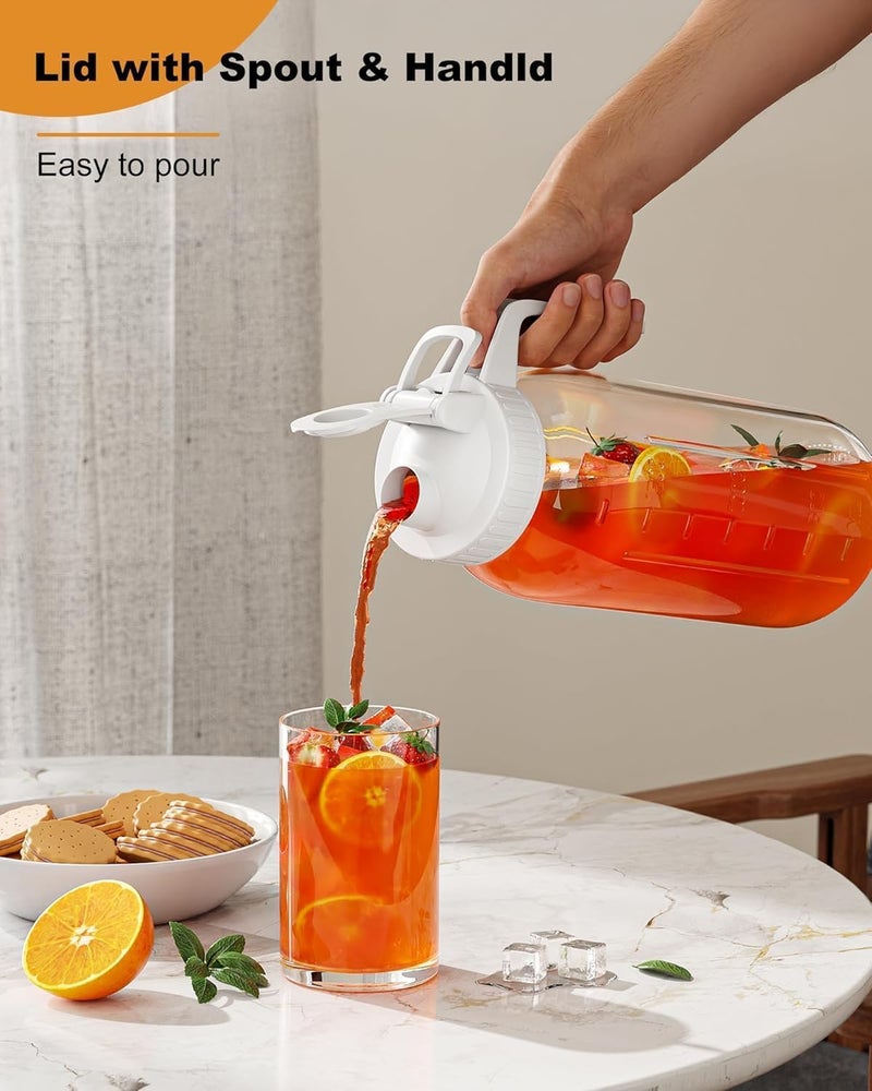 VA1KENE 64oz Glass Pitcher, 2 Quart Mason Jar Pitcher with Lid and Spout | Wide Mouth | Airtight | Leakproof | Glass Water Jug for Juice, Sun Iced Tea, Cold Brew Coffee, Milk Storage, White - Image 3