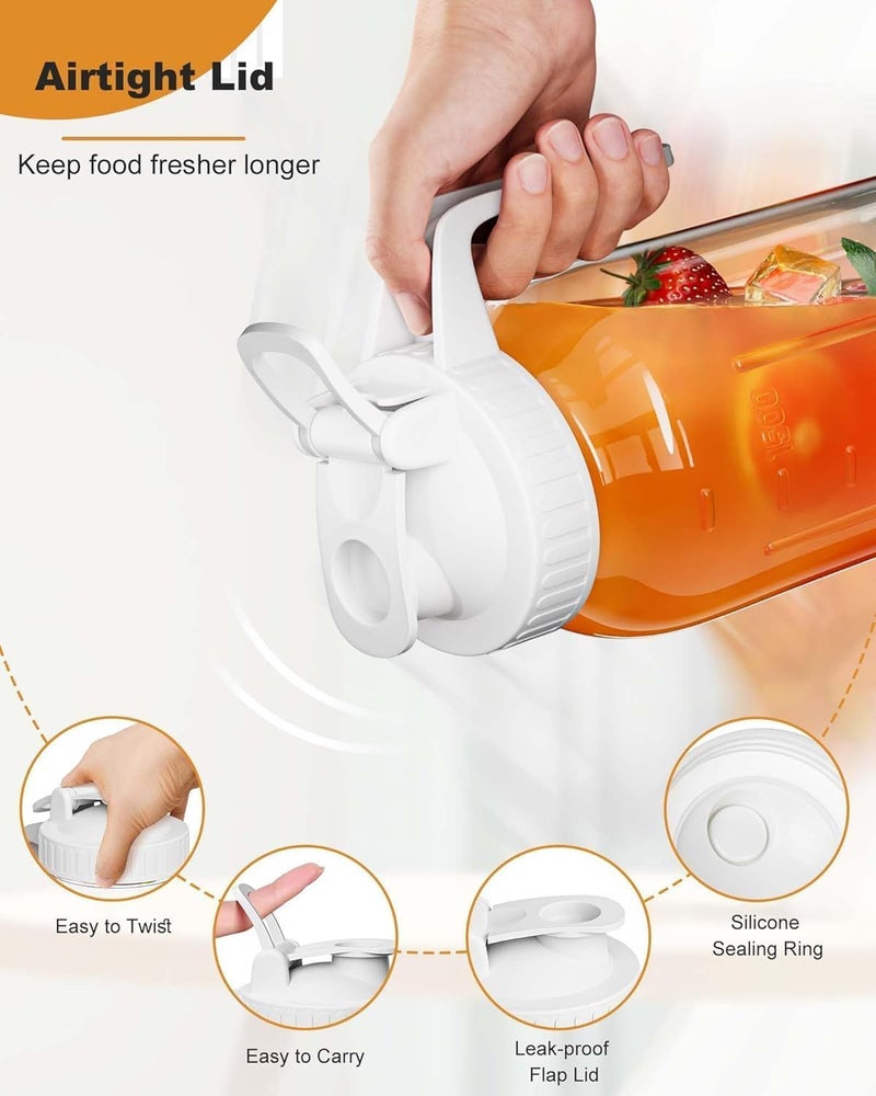 VA1KENE 64oz Glass Pitcher, 2 Quart Mason Jar Pitcher with Lid and Spout | Wide Mouth | Airtight | Leakproof | Glass Water Jug for Juice, Sun Iced Tea, Cold Brew Coffee, Milk Storage, White - Image 4