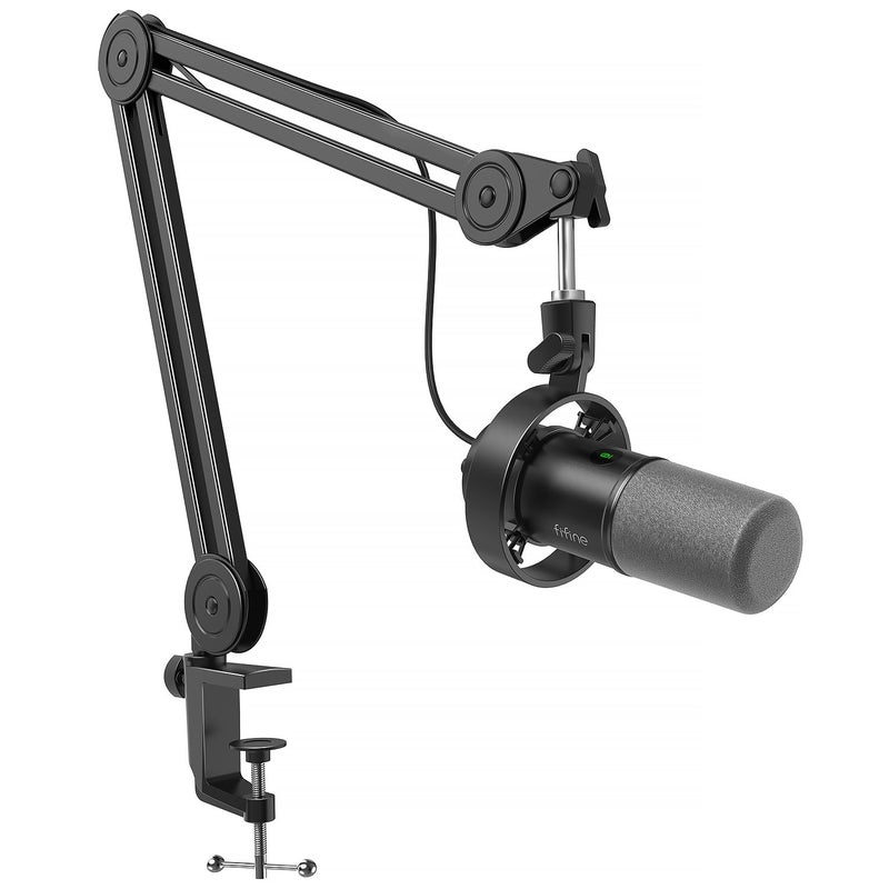 FIFINE Dynamic Podcast Microphone Set with Boom Arm Stand, Studio XLR/USB Microphone for Recording Vocal Streaming, Metal Mic with Mute Tap, Headphone Jack, Heavy Duty Boom Arm-K688T - Image 1