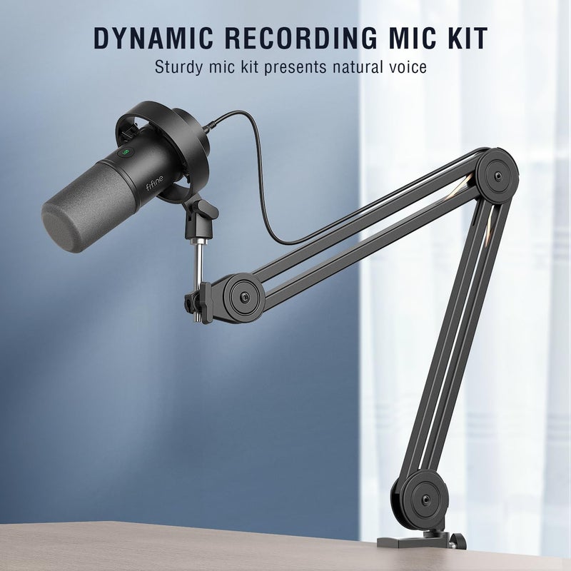 FIFINE Dynamic Podcast Microphone Set with Boom Arm Stand, Studio XLR/USB Microphone for Recording Vocal Streaming, Metal Mic with Mute Tap, Headphone Jack, Heavy Duty Boom Arm-K688T - Image 2
