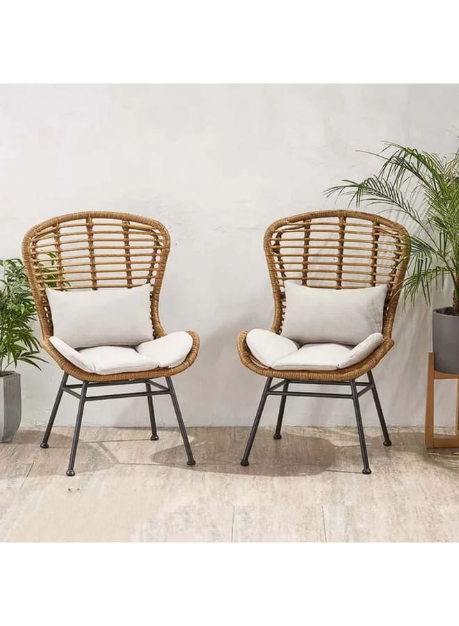 Sampa Rattan Rattan and Jaguar Outdoor Chairs set 2 Pieces - Beige and Black - Image 1