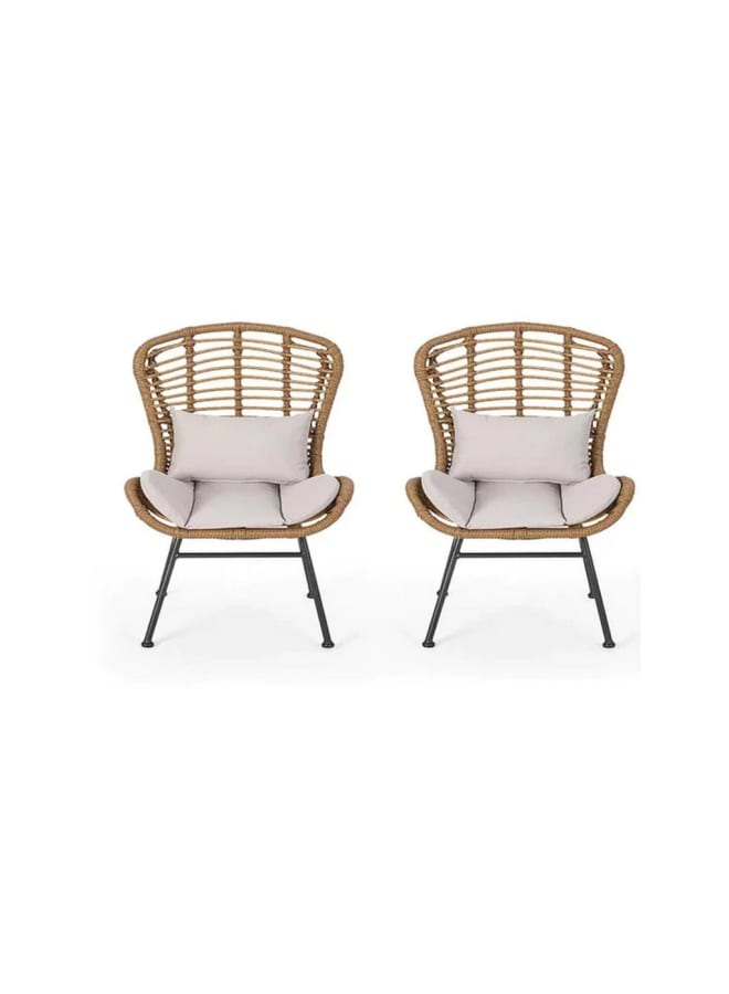 Sampa Rattan Rattan and Jaguar Outdoor Chairs set 2 Pieces - Beige and Black - Image 4