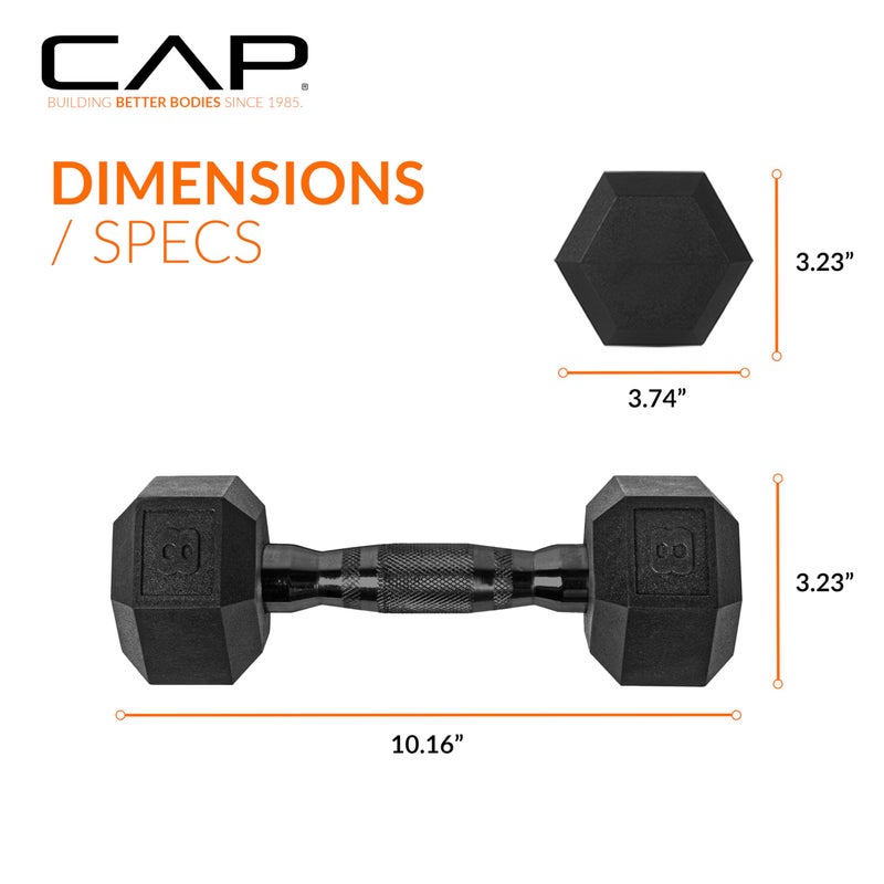 CAP Barbell 8 LB Coated Hex Dumbbell Pair with Black Handle - Image 4