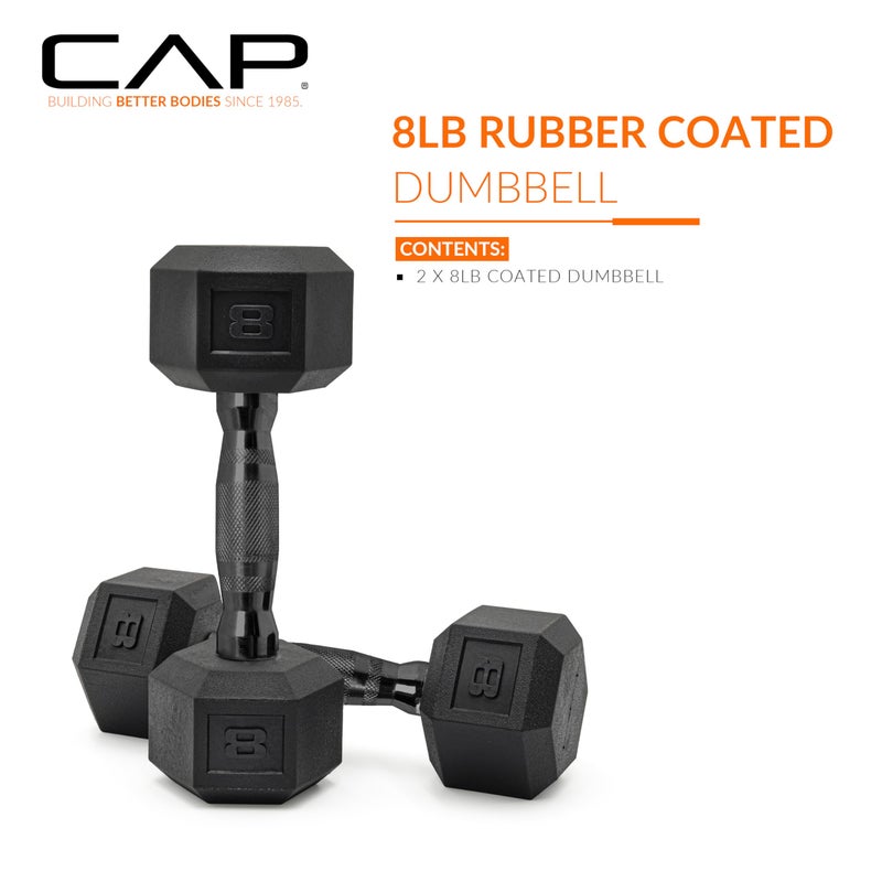 CAP Barbell 8 LB Coated Hex Dumbbell Pair with Black Handle - Image 2