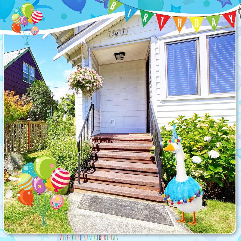 Jeere Birthday Porch Goose Outfit Lawn Clothes Hat and Tutu Collar Plastic Outfits for 23" 17" Cement Goose Outdoor Garden Lawn Art Decor (Blue,Hat) - Image 5