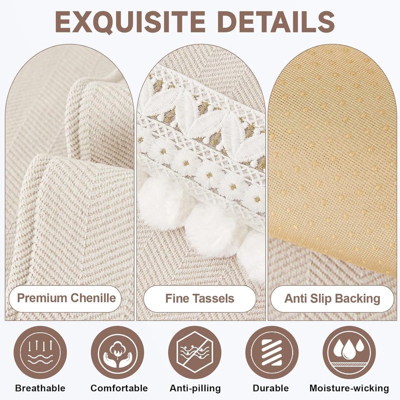 VC Life VClife Couch Cover Sofa Cover for Dog Cat, Non Slip Sofa Couch Cover for 3 Cushion Couch Sofa, Washable Slipcover Sectional Sofa Cover, Modern Beige Herringbone Jacquard, 35.4x82.7 inch (Only 1 Piece) - Image 3
