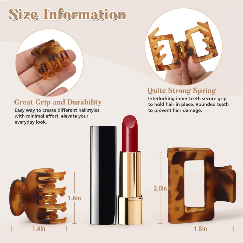 Interesse 8 PCS Small Hair Clips for Women Girls, Square Medium Hair Claw Clips for Thin, Fine & Short Hair, Cute Non Slip Leopard Print Jaw Clips for Holiday Gifts, Ideal for Half Up Hair (Tortoise) - Image 3