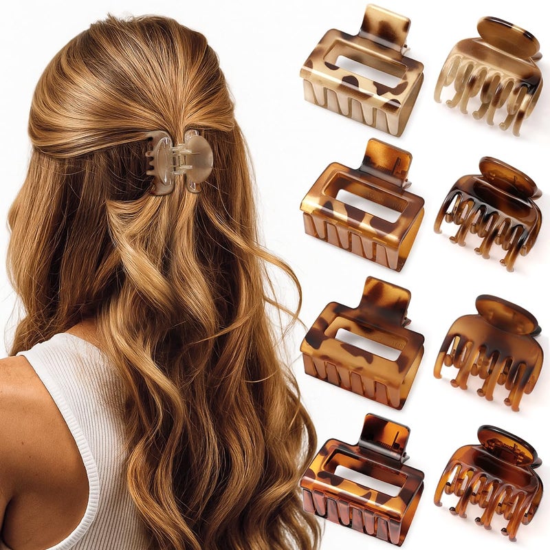 Interesse 8 PCS Small Hair Clips for Women Girls, Square Medium Hair Claw Clips for Thin, Fine & Short Hair, Cute Non Slip Leopard Print Jaw Clips for Holiday Gifts, Ideal for Half Up Hair (Tortoise) - Image 1