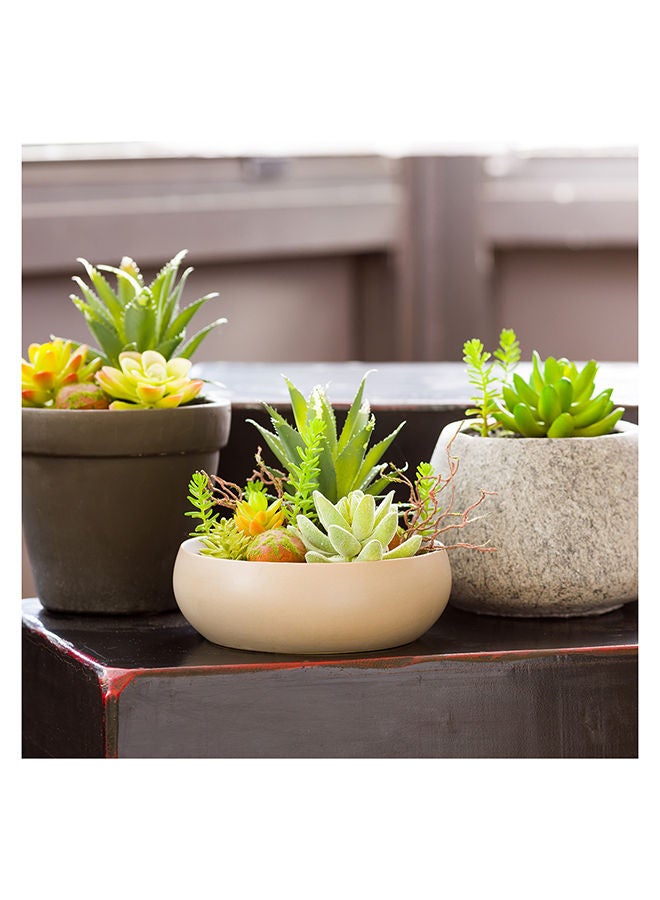Restaurantware 6 x 5.25 Inch Faux Succulent Arrangement, 1 Artificial Succulent - In Helio Porcelain Planter, Use As Table Decor, Shelf Decor, Centerpiece, Taupe Plastic Fake Desk Plant, Round  - Image 4