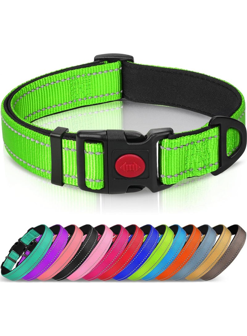 Q TRIPLE A Reflective Dog Collar with Soft Neoprene Padding, Metal D-Ring and Adjustable Length, Premium Nylon Material (Color: Green) - Image 1
