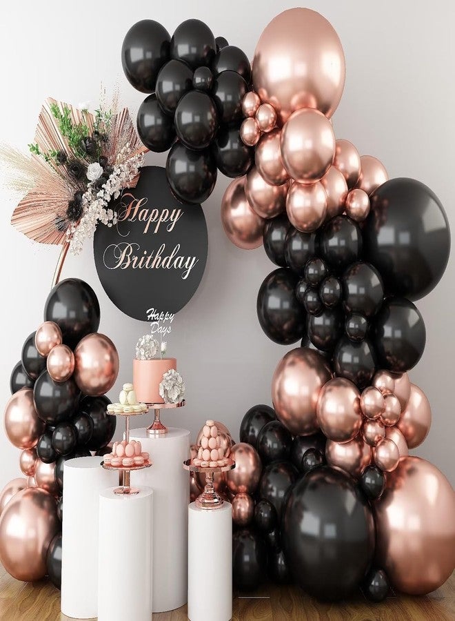 Flyloons 50 pcs Black Rose Gold Metallic Chrome Balloons for Birthday Decoration items celebration Anniversary Girls Boys Men Women