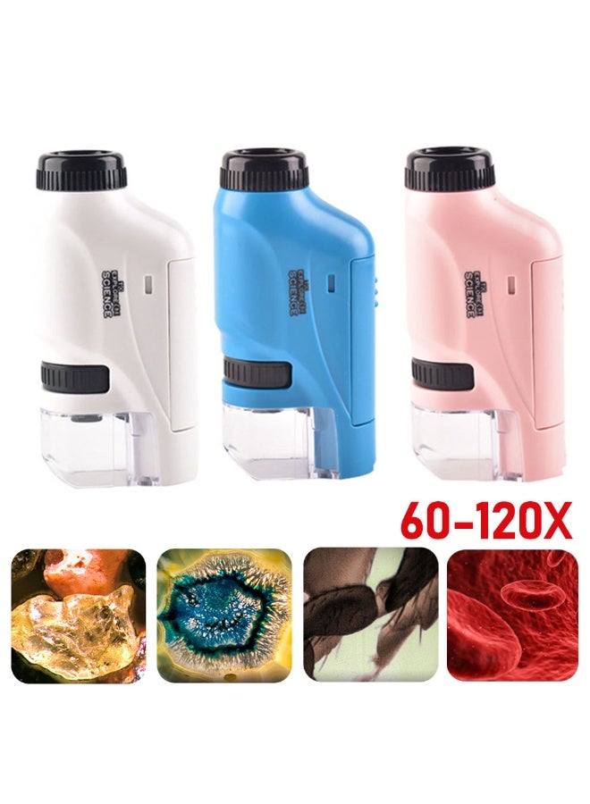 شابية مجهر علمي محمول للأطفال، مجموعة مجهر جيب يدوي صغير بتكبير 60x-120x مع 12 عينة وكتاب دراسي، مجهر صغير محمول مزود بإضاءة LED لاستكشاف العلوم التعليمية للأطفال (أزرق) - Image 4