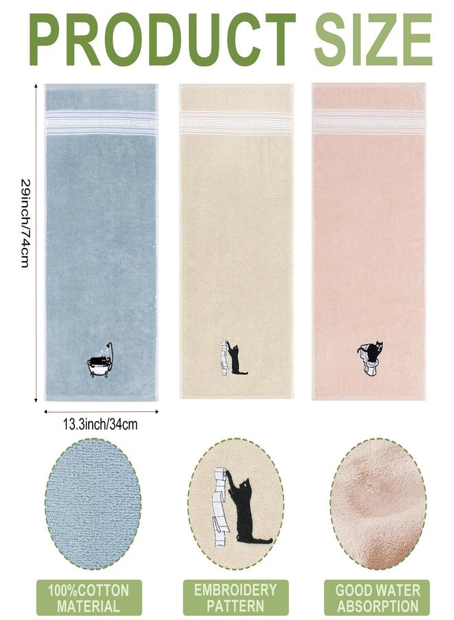 RinRinfam 3Pcs Cute Cat Hand Towels Farmhouse Bathroom Decor Embroidered Decorative Funny Black Cat 100% Cotton Soft Absorbent Towels for Bathroom Kitchen 14x29'' - Image 5