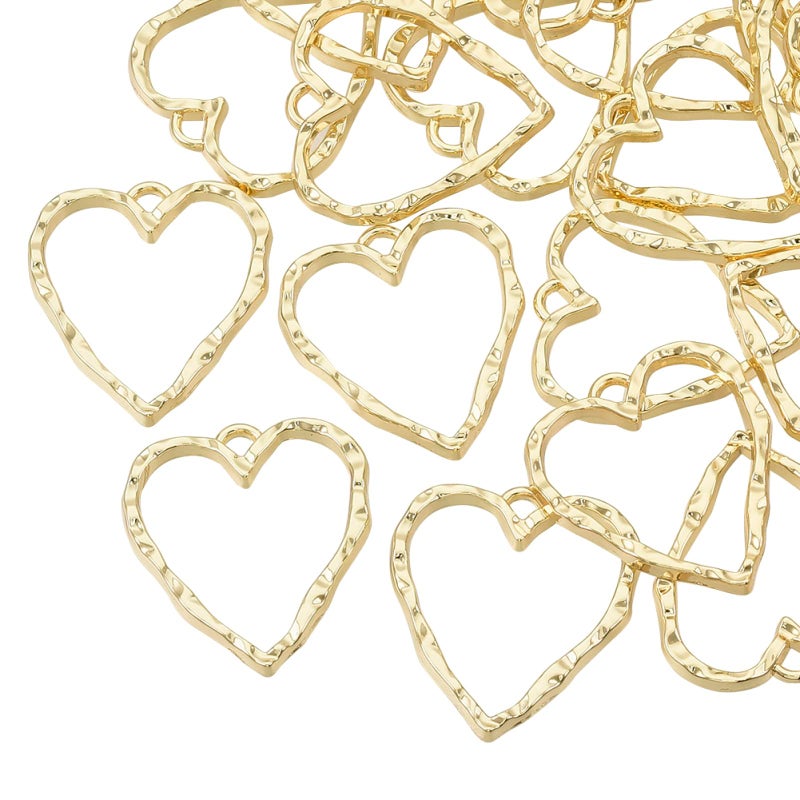 Mega Pet 10Pcs Heart Alloy Linking Rings Hollow Heart Open Back Bezel Charms Light Gold Heart Pressed Flower Charms for DIY Valentine Necklace Earring Jewelry Making - Image 1