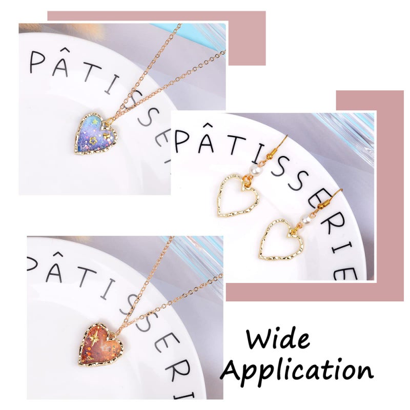 Mega Pet 10Pcs Heart Alloy Linking Rings Hollow Heart Open Back Bezel Charms Light Gold Heart Pressed Flower Charms for DIY Valentine Necklace Earring Jewelry Making - Image 2