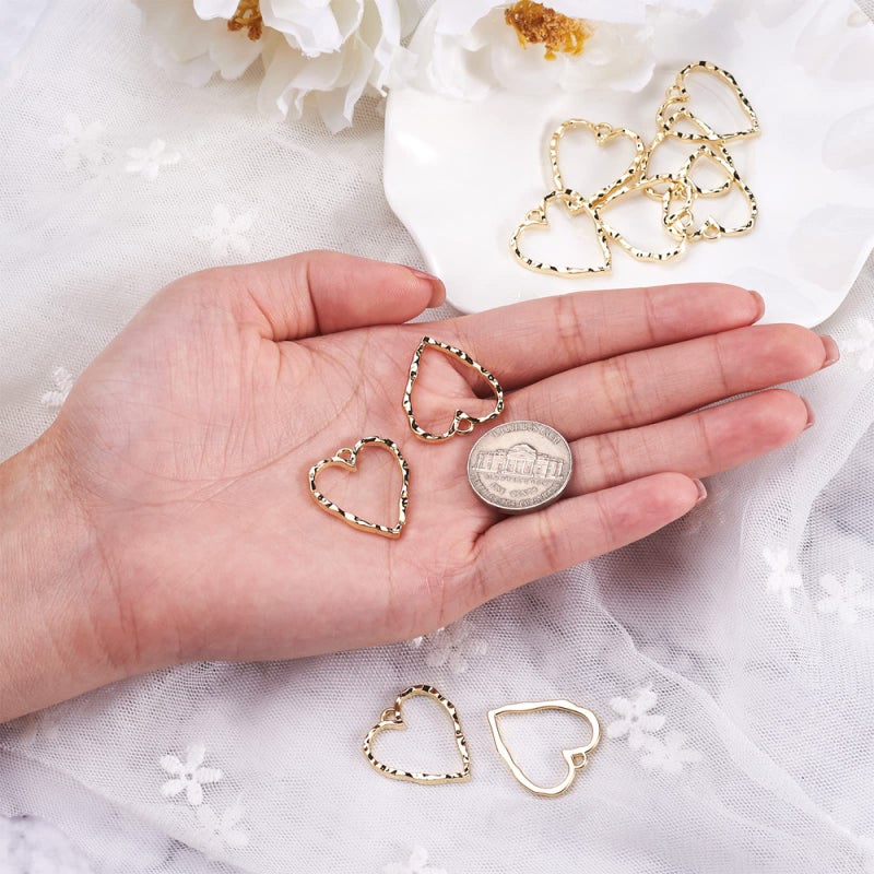 Mega Pet 10Pcs Heart Alloy Linking Rings Hollow Heart Open Back Bezel Charms Light Gold Heart Pressed Flower Charms for DIY Valentine Necklace Earring Jewelry Making - Image 4