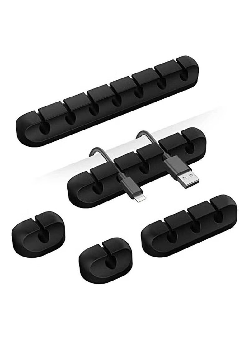 Cable Organizer Clips Cord Holder, 5 Pack Self Adhesive Cable Management for USB Cable/Power Cord/Wire, Car and Desk, Home and Office (7-5-3-1-1 Slots), Black - Image 1