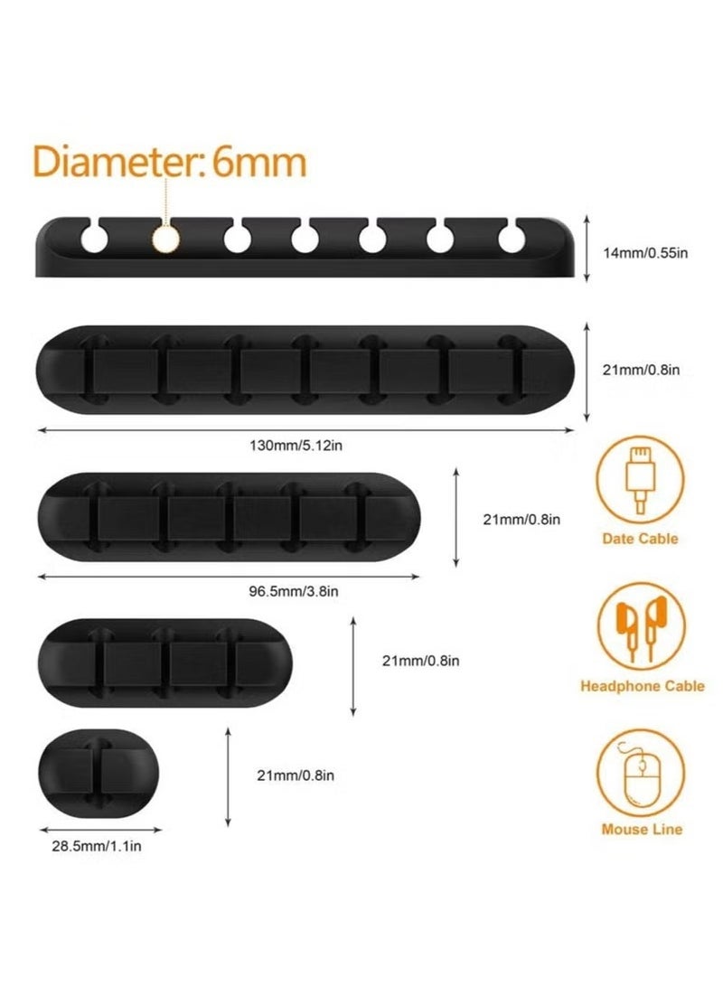 Cable Organizer Clips Cord Holder, 5 Pack Self Adhesive Cable Management for USB Cable/Power Cord/Wire, Car and Desk, Home and Office (7-5-3-1-1 Slots), Black - Image 2