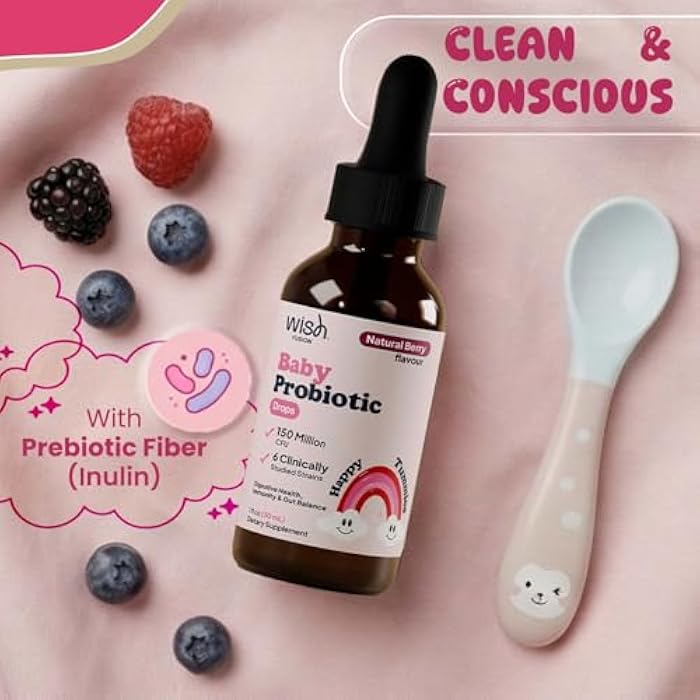 Wish Fusion Kids Probiotic Liquid Drops for Digestive & Gut Balance, Liquid Probiotic Drops, 6 Clinically Studied Strains, Easy Daily Use, Probiotic for Kids, Toddlers & Infants, 2 × 30ml Bottles - Image 5