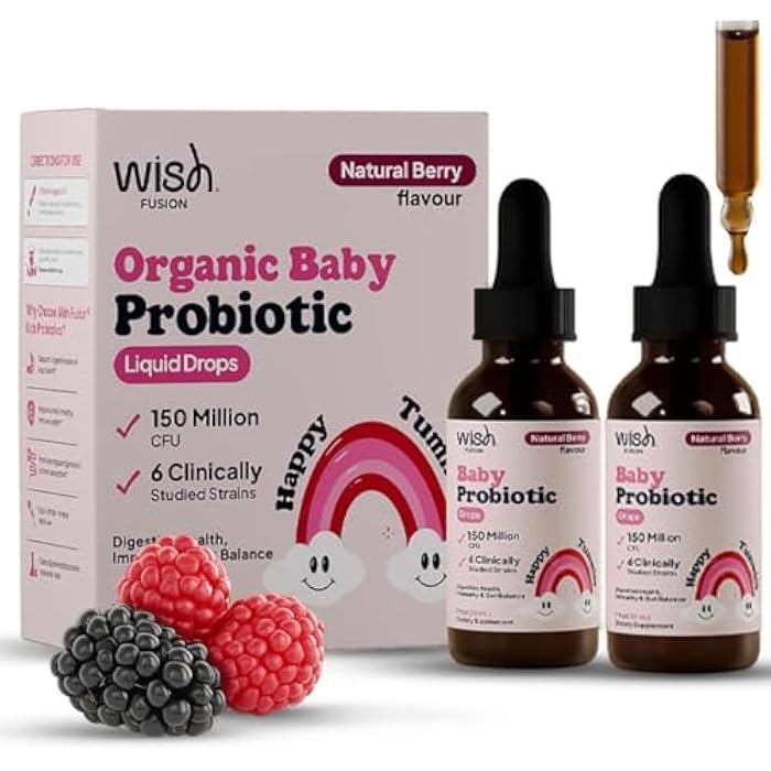 Wish Fusion Kids Probiotic Liquid Drops for Digestive & Gut Balance, Liquid Probiotic Drops, 6 Clinically Studied Strains, Easy Daily Use, Probiotic for Kids, Toddlers & Infants, 2 × 30ml Bottles - Image 1