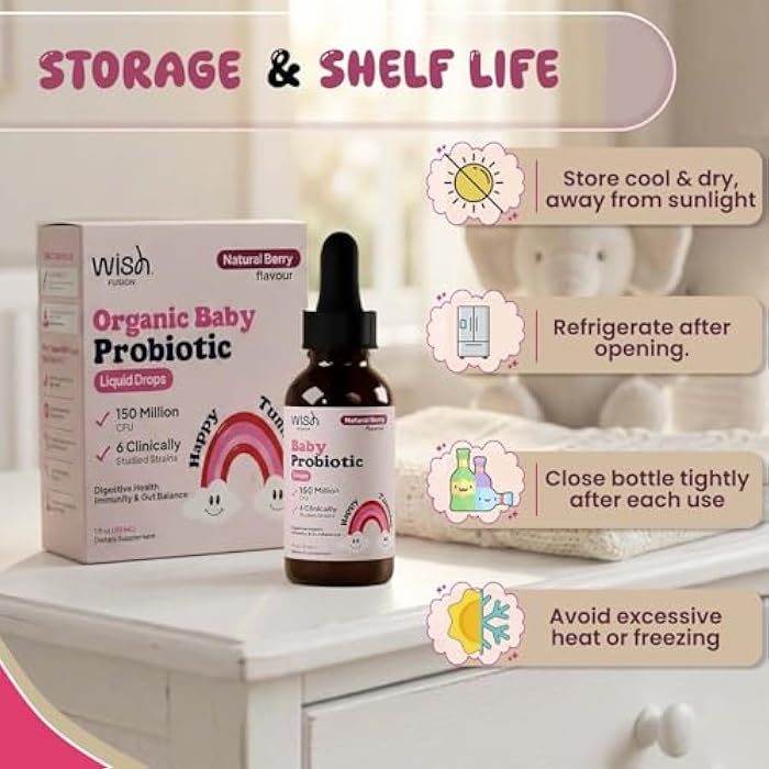 Wish Fusion Kids Probiotic Liquid Drops for Digestive & Gut Balance, Liquid Probiotic Drops, 6 Clinically Studied Strains, Easy Daily Use, Probiotic for Kids, Toddlers & Infants, 2 × 30ml Bottles - Image 3
