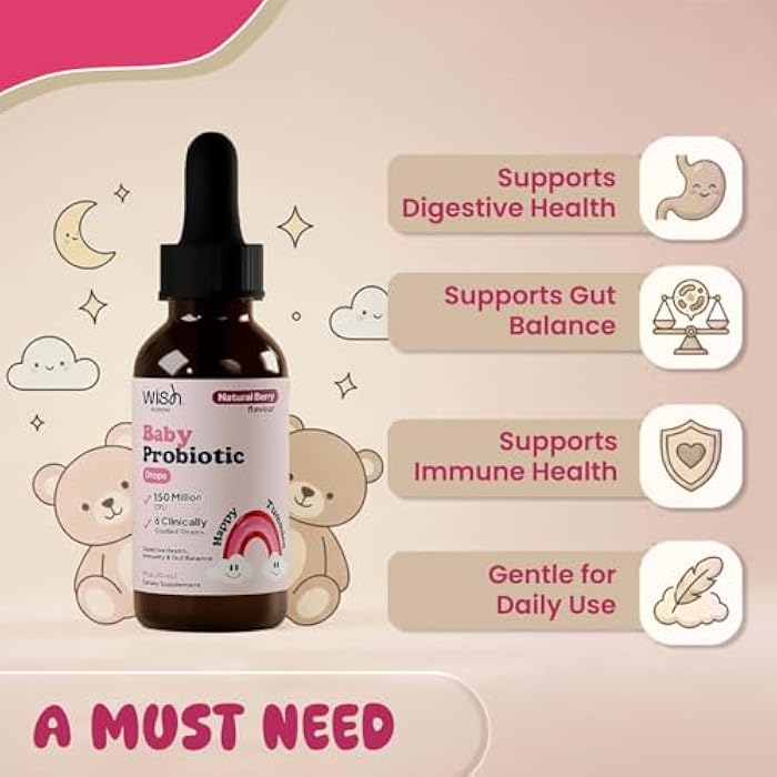 Wish Fusion Kids Probiotic Liquid Drops for Digestive & Gut Balance, Liquid Probiotic Drops, 6 Clinically Studied Strains, Easy Daily Use, Probiotic for Kids, Toddlers & Infants, 2 × 30ml Bottles - Image 2