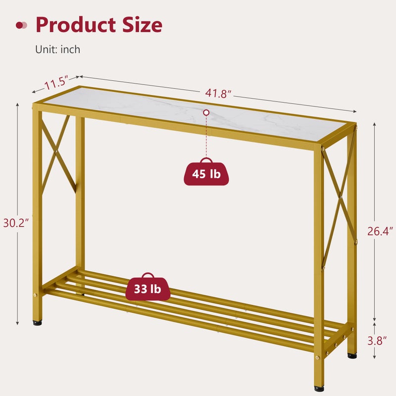 Tajsoon Entryway Table 41.8â€, 2-Tier Entry Way Console Entrance Table, Narrow Sofa Table with Shelves, Ideal for Hallway, Entryway, Living Room, Foyer, Corridor, and Office (Gold & White) - Image 5