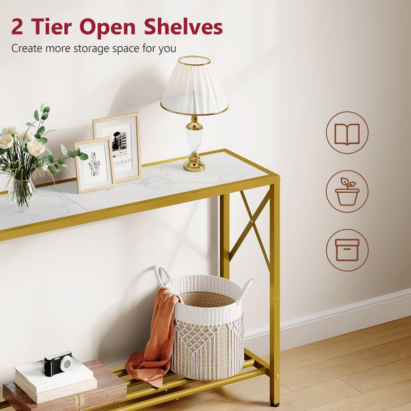 Tajsoon Entryway Table 41.8â€, 2-Tier Entry Way Console Entrance Table, Narrow Sofa Table with Shelves, Ideal for Hallway, Entryway, Living Room, Foyer, Corridor, and Office (Gold & White) - Image 3