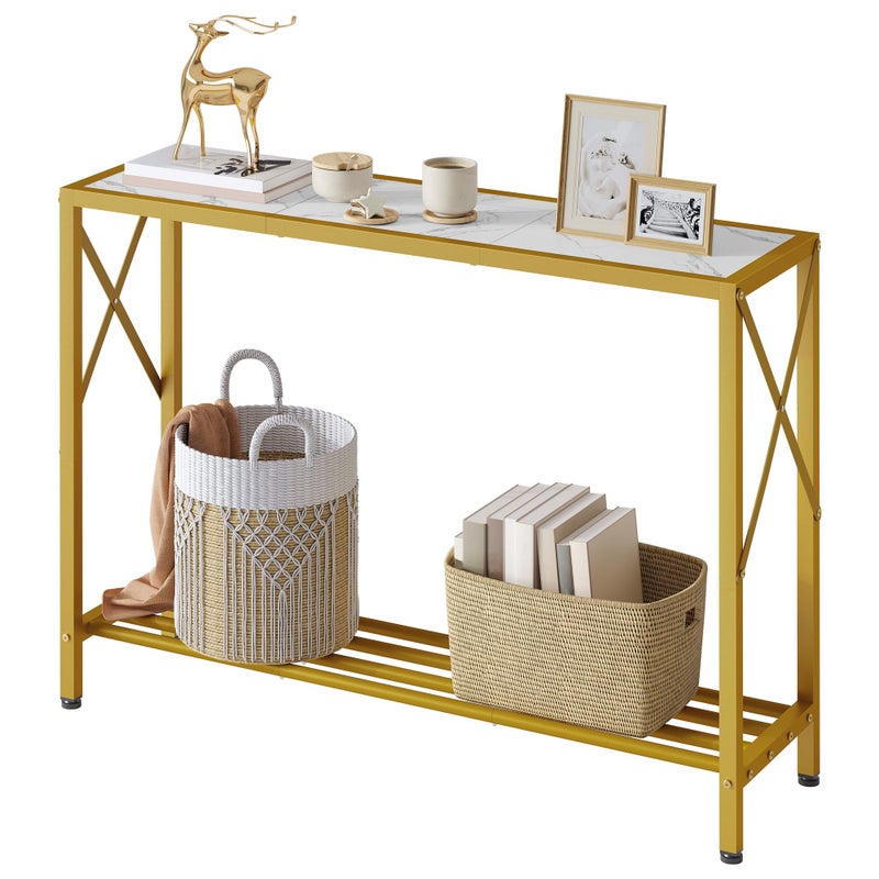 Tajsoon Entryway Table 41.8â€, 2-Tier Entry Way Console Entrance Table, Narrow Sofa Table with Shelves, Ideal for Hallway, Entryway, Living Room, Foyer, Corridor, and Office (Gold & White) - Image 1