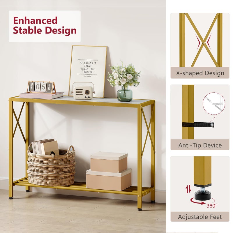 Tajsoon Entryway Table 41.8â€, 2-Tier Entry Way Console Entrance Table, Narrow Sofa Table with Shelves, Ideal for Hallway, Entryway, Living Room, Foyer, Corridor, and Office (Gold & White) - Image 4