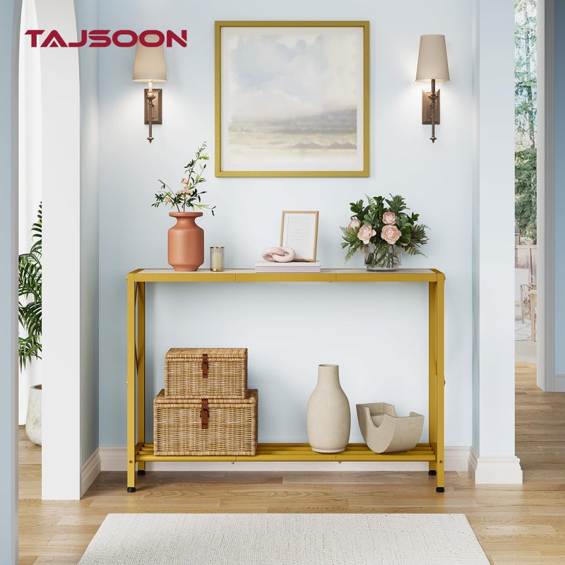 Tajsoon Entryway Table 41.8â€, 2-Tier Entry Way Console Entrance Table, Narrow Sofa Table with Shelves, Ideal for Hallway, Entryway, Living Room, Foyer, Corridor, and Office (Gold & White) - Image 2