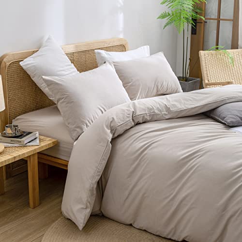 BESTOUCH Duvet Cover Set 100% Washed Cotton Linen Feel Super Soft Comfortable Chic Lightweight 3 PCs Home Bedding Set Solid Linen Grey Queen - Image 2