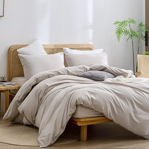 BESTOUCH Duvet Cover Set 100% Washed Cotton Linen Feel Super Soft Comfortable Chic Lightweight 3 PCs Home Bedding Set Solid Linen Grey Queen - Image 4