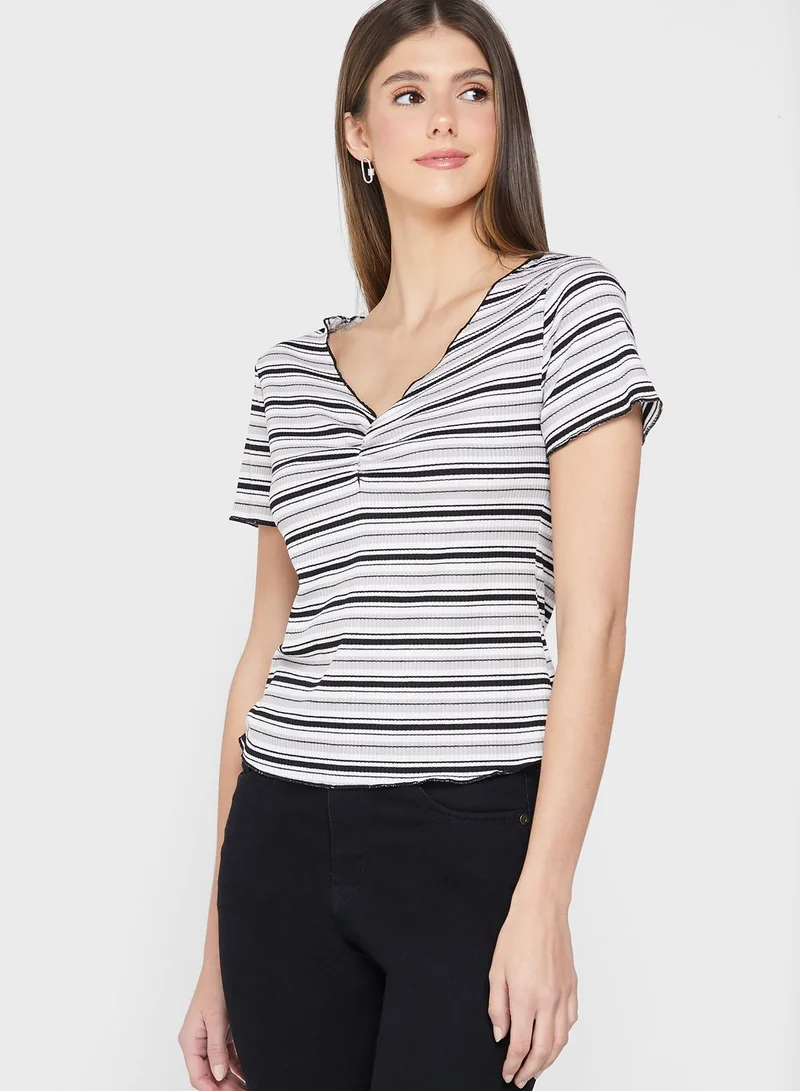 BRAVE SOUL Yarn Dye T-shirt With Lettuce Hem