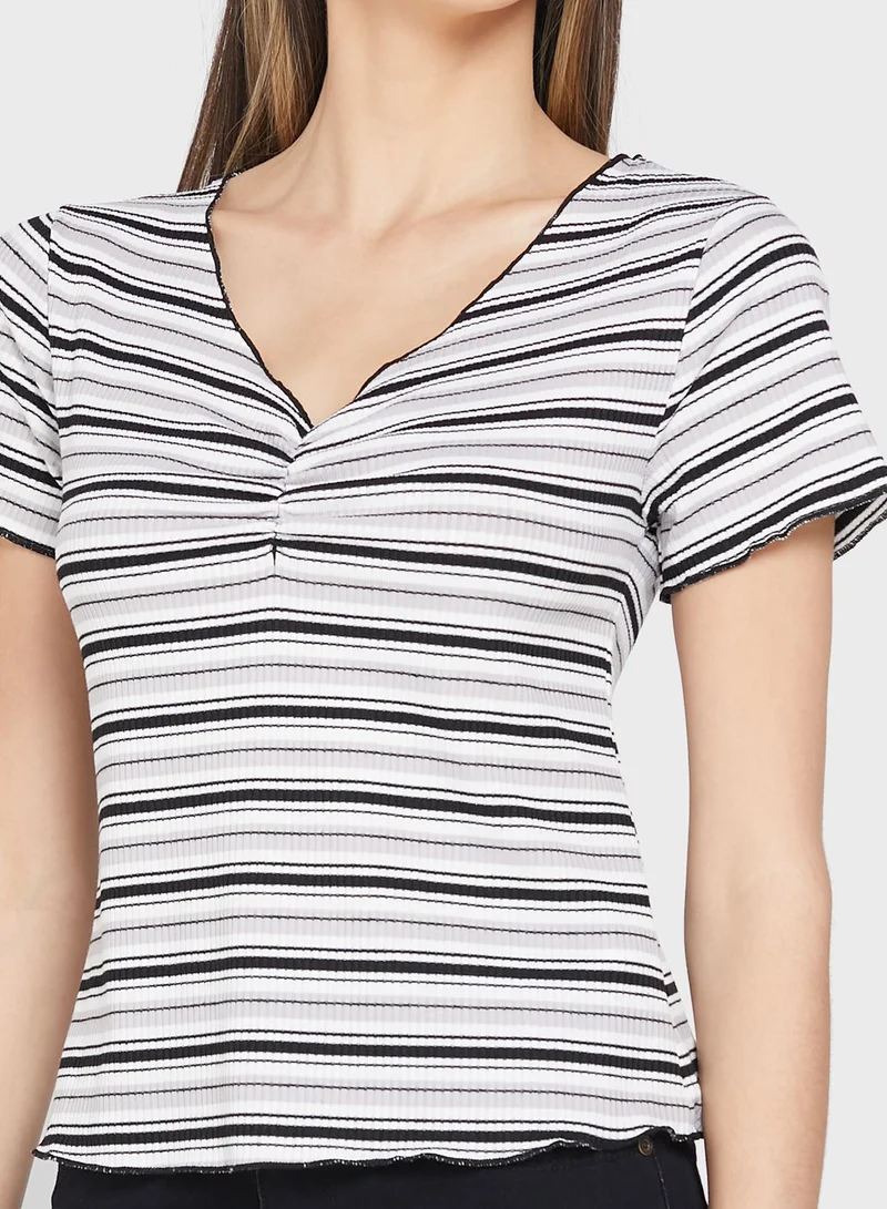 BRAVE SOUL Yarn Dye T-shirt With Lettuce Hem