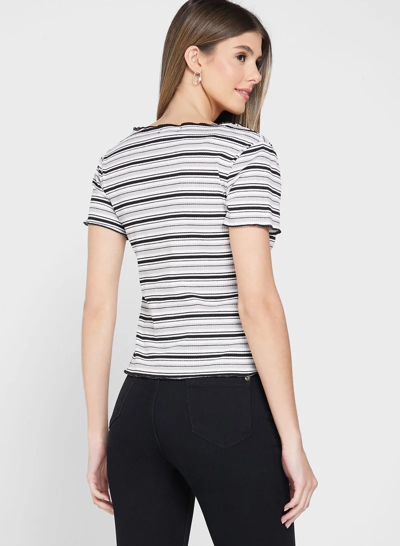 BRAVE SOUL Yarn Dye T-shirt With Lettuce Hem