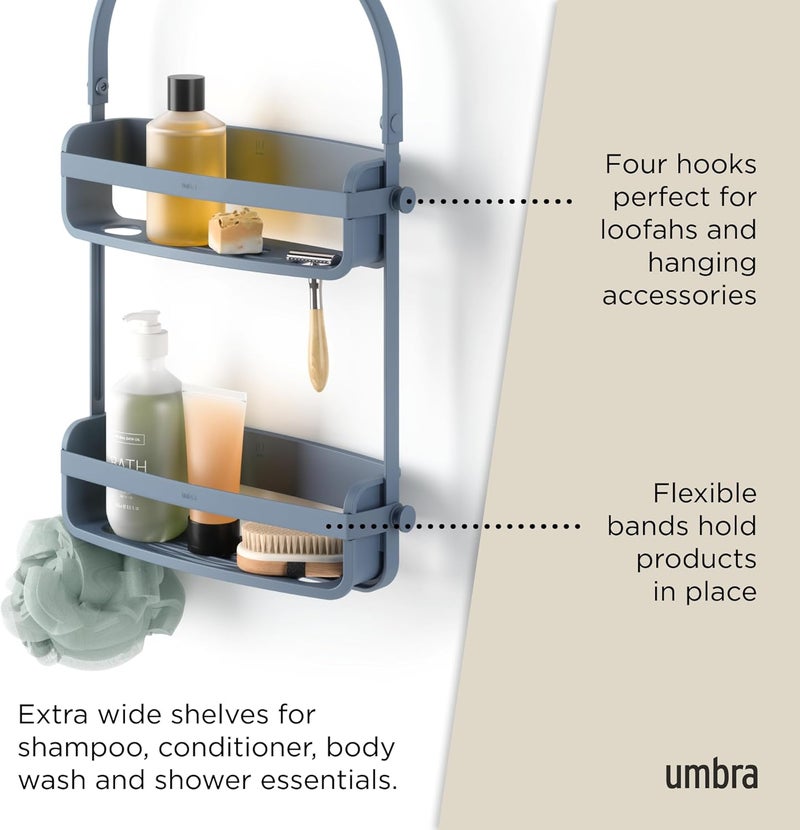 UMBRA Flex Hanging Shower Caddy with 2 Shelves, Bathtub Shelf and Bathroom Organizer, Slate Blue - Image 5