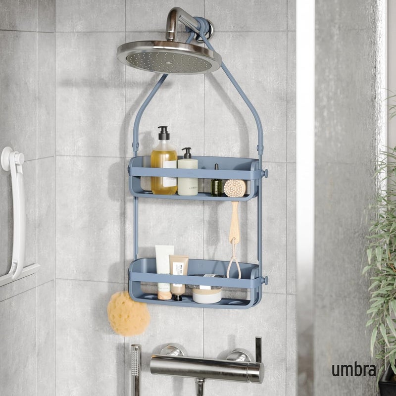UMBRA Flex Hanging Shower Caddy with 2 Shelves, Bathtub Shelf and Bathroom Organizer, Slate Blue - Image 2