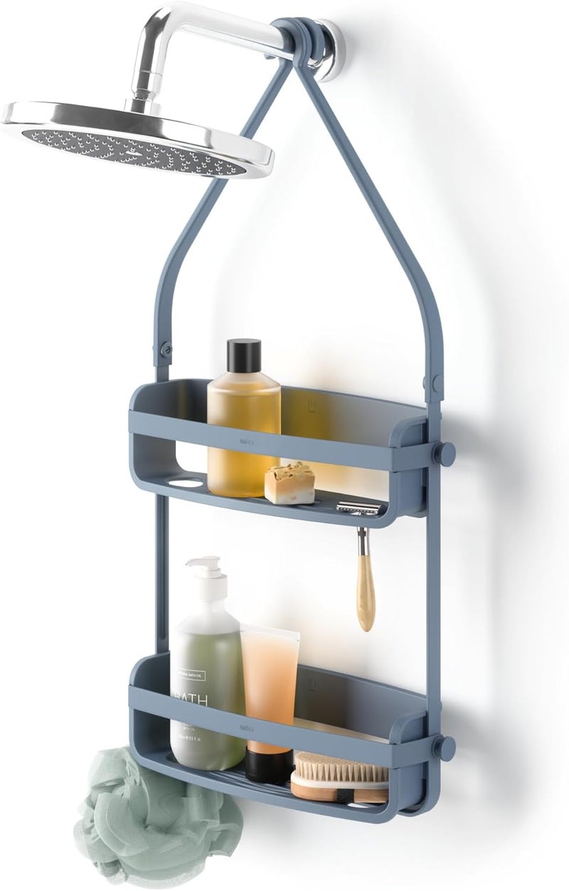 UMBRA Flex Hanging Shower Caddy with 2 Shelves, Bathtub Shelf and Bathroom Organizer, Slate Blue - Image 1