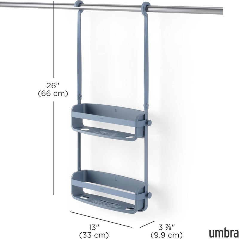 UMBRA Flex Hanging Shower Caddy with 2 Shelves, Bathtub Shelf and Bathroom Organizer, Slate Blue - Image 3