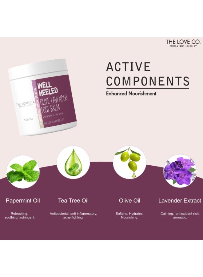 THE LOVE CO. Well Heeled Foot Balm | For Cracked Heels & Dry Feet, Foot Care Balm With Olive Lavender Healthy Feet | 100gm - Image 3