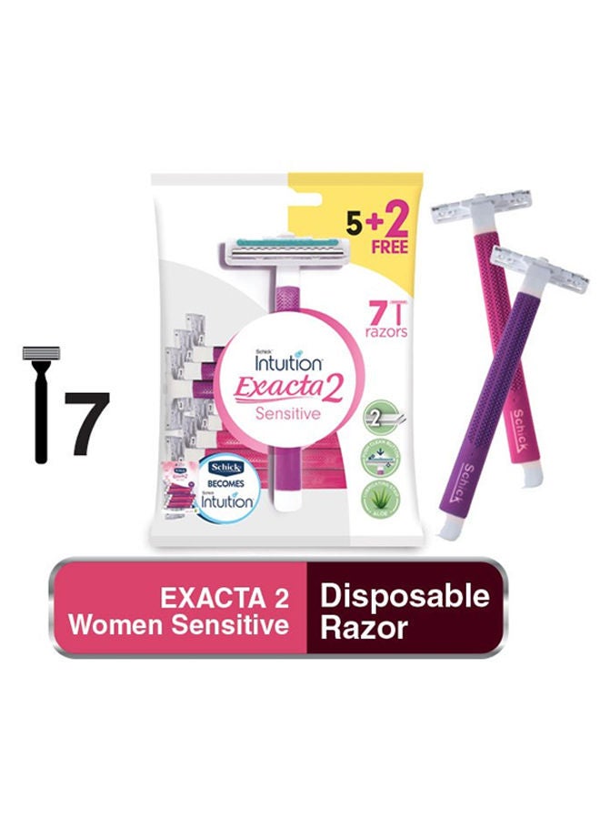 schick شفرة حلاقة نسائية شديدة الحساسية ذات شفرات مزدوجة قابلة للتخلص منها Intuition Exacta 2 - 7 شفرات - Image 1