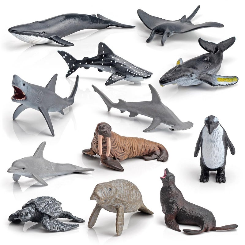 Morofme Sea Animal Toy Set Mini Plastic Sea Creature Figurines Ocean Sea Animals Figures Realistic Sea Marine Animal Playset Cake Topper Decor Gifts with White Shark Sea Lion Dolphin Whale for Kids - Image 1