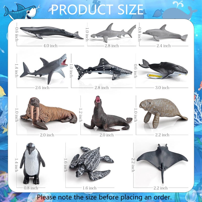 Morofme Sea Animal Toy Set Mini Plastic Sea Creature Figurines Ocean Sea Animals Figures Realistic Sea Marine Animal Playset Cake Topper Decor Gifts with White Shark Sea Lion Dolphin Whale for Kids - Image 2
