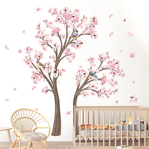 Decalmile Large Cherry Blossom Tree Wall Decals Pink Flower Branch Wall Stickers for Living Room Bedroom Baby Nursery Decor Tree H 67 Inch - Image 3