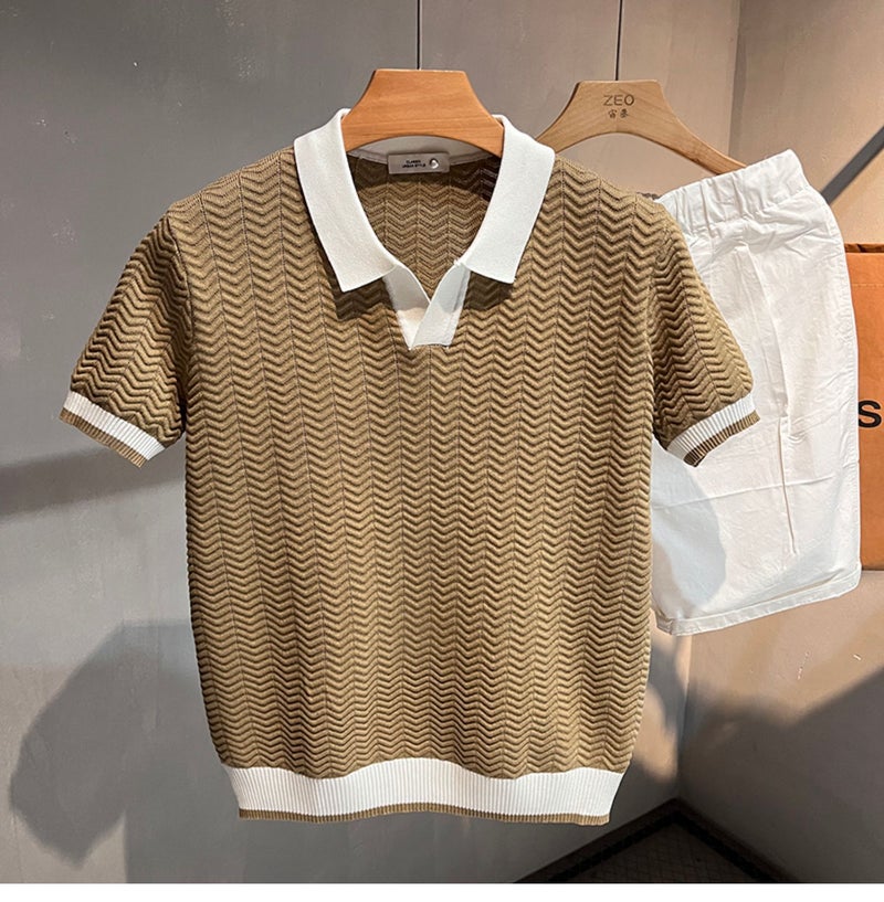 Men's Short Sleeve Polo Shirt Contrast Color Knit Top Casual Business Summer T-Shirt - Image 2
